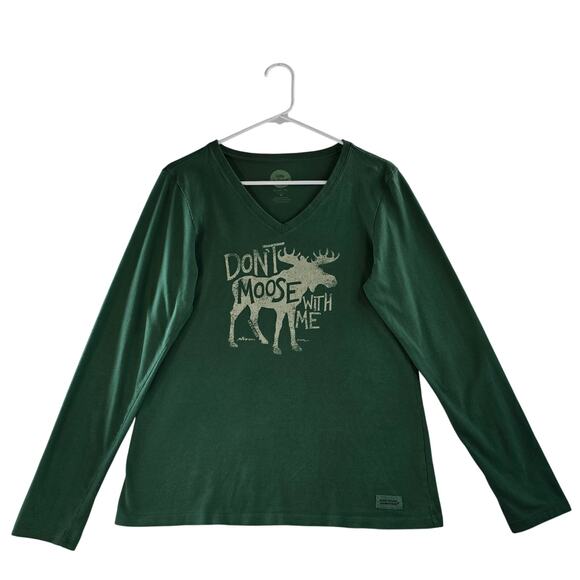Life is Good Classic Fit Crusher Tee "Don't Moose with Me" Green Size M Women's - Picture 1 of 7
